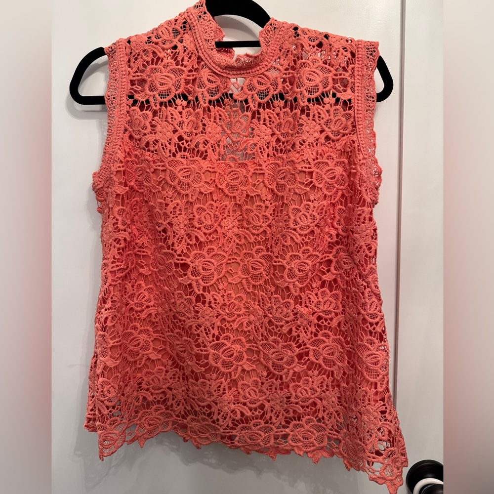 Lace Sleeveless Top Coral MSRP $89 - Picture 3 of 7
